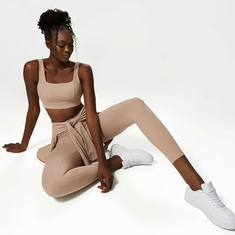 Fitness Yoga Set Long Sleeve Shirt Gym Bras High Waisted Leggings