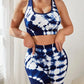 Yoga Trendy Tie Dye Cut Out Back Sports Set Short Sleeve Scrunch Butt Booty Shorts Seamless Ribbed Workout Sets 2 Piece Outfits