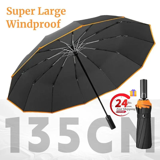 Super Large 135CM Automatic Folding Umbrella for Men,Waterproof Windproof Strong Safety Reflective Reinforced Golf Big Umbrellas